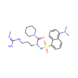 C/N=C(/N)NCCC[C@@H](NS(=O)(=O)c1cccc2c(N(C)C)cccc12)C(=O)N1CCCCC1 ZINC000029570771