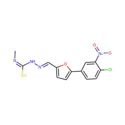 C/N=C(/S)N/N=C/c1ccc(-c2ccc(Cl)c([N+](=O)[O-])c2)o1 ZINC000013555494