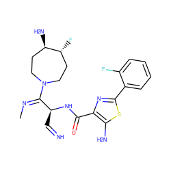 C/N=C(\[C@H](C=N)NC(=O)c1nc(-c2ccccc2F)sc1N)N1CC[C@@H](N)[C@H](F)CC1 ZINC000261172629