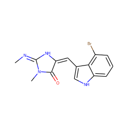 C/N=C1/N/C(=C/c2c[nH]c3cccc(Br)c23)C(=O)N1C ZINC000096937891