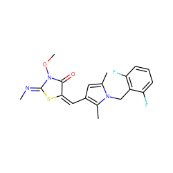 C/N=C1\S/C(=C/c2cc(C)n(Cc3c(F)cccc3F)c2C)C(=O)N1OC ZINC000066166468