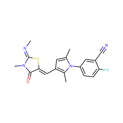 C/N=C1\S/C(=C\c2cc(C)n(-c3ccc(F)c(C#N)c3)c2C)C(=O)N1C ZINC000073140040