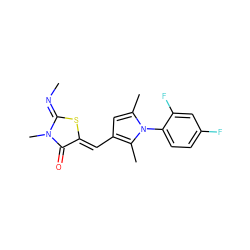 C/N=C1\S/C(=C\c2cc(C)n(-c3ccc(F)cc3F)c2C)C(=O)N1C ZINC000073141278