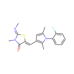 C/N=C1\S/C(=C\c2cc(C)n(-c3ccccc3F)c2C)C(=O)N1C ZINC000002121079