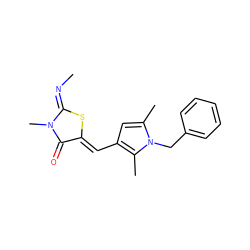 C/N=C1\S/C(=C\c2cc(C)n(Cc3ccccc3)c2C)C(=O)N1C ZINC000073139107