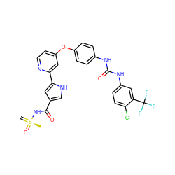 C=[S@@](C)(=O)NC(=O)c1c[nH]c(-c2cc(Oc3ccc(NC(=O)Nc4ccc(Cl)c(C(F)(F)F)c4)cc3)ccn2)c1 ZINC000169699256