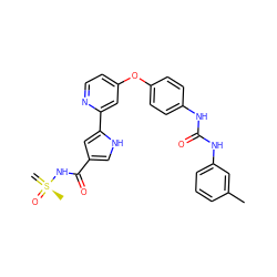 C=[S@@](C)(=O)NC(=O)c1c[nH]c(-c2cc(Oc3ccc(NC(=O)Nc4cccc(C)c4)cc3)ccn2)c1 ZINC000169699254