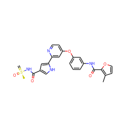 C=[S@@](C)(=O)NC(=O)c1c[nH]c(-c2cc(Oc3cccc(NC(=O)c4occc4C)c3)ccn2)c1 ZINC000169699240