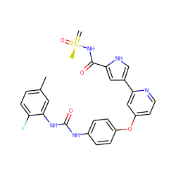 C=[S@@](C)(=O)NC(=O)c1cc(-c2cc(Oc3ccc(NC(=O)Nc4cc(C)ccc4F)cc3)ccn2)c[nH]1 ZINC000169699263