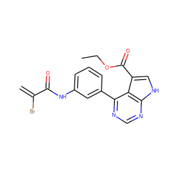 C=C(Br)C(=O)Nc1cccc(-c2ncnc3[nH]cc(C(=O)OCC)c23)c1 ZINC000206754559