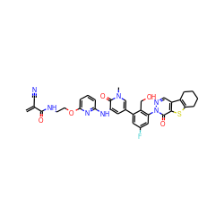 C=C(C#N)C(=O)NCCOc1cccc(Nc2cc(-c3cc(F)cc(-n4ncc5c6c(sc5c4=O)CCCC6)c3CO)cn(C)c2=O)n1 ZINC001772629267