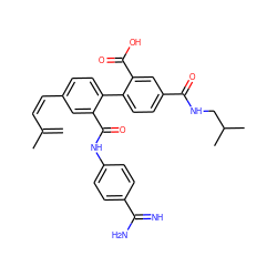 C=C(C)/C=C\c1ccc(-c2ccc(C(=O)NCC(C)C)cc2C(=O)O)c(C(=O)Nc2ccc(C(=N)N)cc2)c1 ZINC000040980235