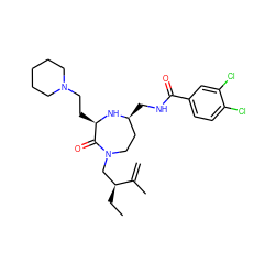 C=C(C)[C@@H](CC)CN1CC[C@H](CNC(=O)c2ccc(Cl)c(Cl)c2)N[C@H](CCN2CCCCC2)C1=O ZINC000206907685