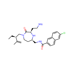 C=C(C)[C@@H](CC)CN1CC[C@H](CNC(=O)c2ccc3cc(Cl)ccc3c2)N[C@H](CCN)C1=O ZINC000206912507