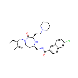 C=C(C)[C@@H](CC)CN1CC[C@H](CNC(=O)c2ccc3cc(Cl)ccc3c2)N[C@H](CCN2CCCCC2)C1=O ZINC000206897135