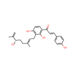 C=C(C)[C@@H](O)CC/C(C)=C/Cc1c(O)ccc(C(=O)/C=C/c2ccc(O)cc2)c1O ZINC000014884932