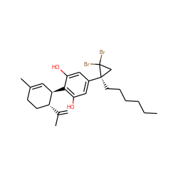 C=C(C)[C@@H]1CCC(C)=C[C@H]1c1c(O)cc([C@]2(CCCCCC)CC2(Br)Br)cc1O ZINC000028826594