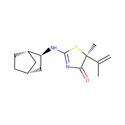 C=C(C)[C@]1(C)SC(N[C@H]2C[C@@H]3CC[C@H]2C3)=NC1=O ZINC000084619995