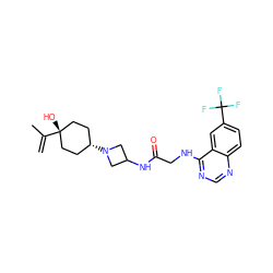 C=C(C)[C@]1(O)CC[C@H](N2CC(NC(=O)CNc3ncnc4ccc(C(F)(F)F)cc34)C2)CC1 ZINC000261104123