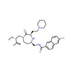 C=C(C)[C@H](CC)CN1CC[C@H](CNC(=O)c2ccc3cc(Cl)ccc3c2)N[C@H](CCN2CCCCC2)C1=O ZINC000206897176