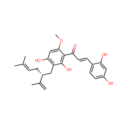 C=C(C)[C@H](CC=C(C)C)Cc1c(O)cc(OC)c(C(=O)/C=C/c2ccc(O)cc2O)c1O ZINC000013817033