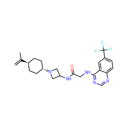 C=C(C)[C@H]1CC[C@H](N2CC(NC(=O)CNc3ncnc4ccc(C(F)(F)F)cc34)C2)CC1 ZINC000149166408