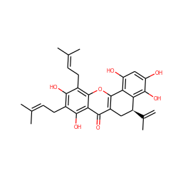 C=C(C)[C@H]1Cc2c(oc3c(CC=C(C)C)c(O)c(CC=C(C)C)c(O)c3c2=O)-c2c(O)cc(O)c(O)c21 ZINC000049073220