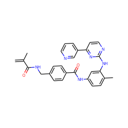 C=C(C)C(=O)NCc1ccc(C(=O)Nc2ccc(C)c(Nc3nccc(-c4cccnc4)n3)c2)cc1 ZINC000071316901