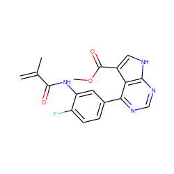 C=C(C)C(=O)Nc1cc(-c2ncnc3[nH]cc(C(=O)OC)c23)ccc1F ZINC000218979766