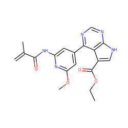 C=C(C)C(=O)Nc1cc(-c2ncnc3[nH]cc(C(=O)OCC)c23)cc(OC)n1 ZINC000206767013