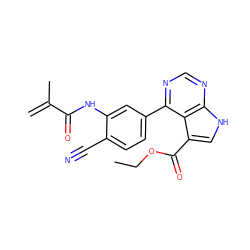 C=C(C)C(=O)Nc1cc(-c2ncnc3[nH]cc(C(=O)OCC)c23)ccc1C#N ZINC000261090486