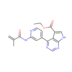 C=C(C)C(=O)Nc1cc(-c2ncnc3[nH]cc(C(=O)OCC)c23)ccn1 ZINC000206754803