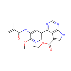 C=C(C)C(=O)Nc1cc(-c2ncnc3[nH]cc(C(=O)OCC)c23)cnc1OC ZINC000206754874