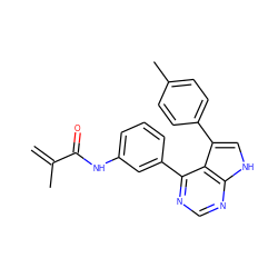 C=C(C)C(=O)Nc1cccc(-c2ncnc3[nH]cc(-c4ccc(C)cc4)c23)c1 ZINC000261098698