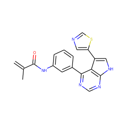 C=C(C)C(=O)Nc1cccc(-c2ncnc3[nH]cc(-c4cncs4)c23)c1 ZINC000261142158