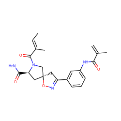 C=C(C)C(=O)Nc1cccc(C2=NO[C@@]3(C2)C[C@@H](C(N)=O)N(C(=O)/C(C)=C/C)C3)c1 ZINC000013478701