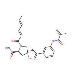 C=C(C)C(=O)Nc1cccc(C2=NO[C@@]3(C2)C[C@@H](C(N)=O)N(C(=O)/C=C/C=C/C)C3)c1 ZINC000013478688