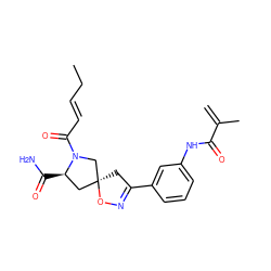 C=C(C)C(=O)Nc1cccc(C2=NO[C@@]3(C2)C[C@@H](C(N)=O)N(C(=O)/C=C/CC)C3)c1 ZINC000013478714