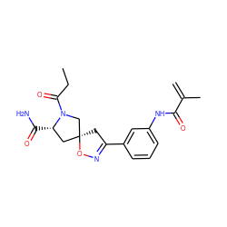 C=C(C)C(=O)Nc1cccc(C2=NO[C@@]3(C2)C[C@H](C(N)=O)N(C(=O)CC)C3)c1 ZINC000013478663