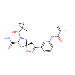 C=C(C)C(=O)Nc1cccc(C2=NO[C@]3(C2)C[C@@H](C(N)=O)N(C(=O)C2(C)CC2)C3)c1 ZINC000013478735