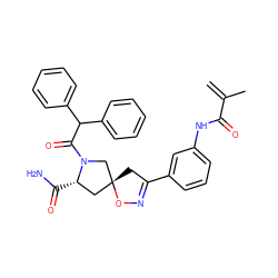 C=C(C)C(=O)Nc1cccc(C2=NO[C@]3(C2)C[C@H](C(N)=O)N(C(=O)C(c2ccccc2)c2ccccc2)C3)c1 ZINC000013478722