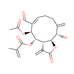 C=C(C)C(=O)O[C@@H]1[C@@H](OC(C)=O)/C(C=O)=C\CCC(=C)[C@H](O)[C@H]2OC(=O)C(=C)[C@@H]21 ZINC000013585323