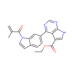 C=C(C)C(=O)n1ccc2ccc(-c3ncnc4[nH]cc(C(=O)OCC)c34)cc21 ZINC000261155225