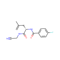 C=C(C)C[C@H](NC(=O)c1ccc(F)cc1)C(=O)NCC#N ZINC000082061446