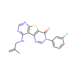 C=C(C)CNc1ncnc2sc3c(=O)n(-c4cccc(Cl)c4)cnc3c12 ZINC000071294697