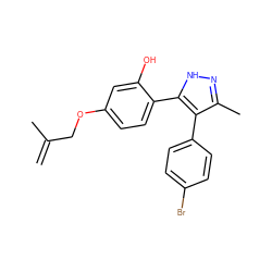 C=C(C)COc1ccc(-c2[nH]nc(C)c2-c2ccc(Br)cc2)c(O)c1 ZINC000096781098