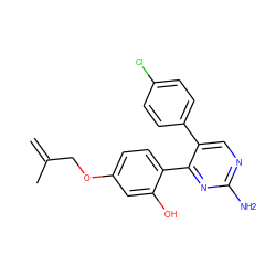 C=C(C)COc1ccc(-c2nc(N)ncc2-c2ccc(Cl)cc2)c(O)c1 ZINC000013125505