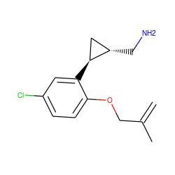 C=C(C)COc1ccc(Cl)cc1[C@H]1C[C@@H]1CN ZINC000299853795