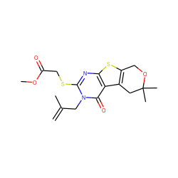 C=C(C)Cn1c(SCC(=O)OC)nc2sc3c(c2c1=O)CC(C)(C)OC3 ZINC000000870366