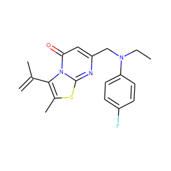 C=C(C)c1c(C)sc2nc(CN(CC)c3ccc(F)cc3)cc(=O)n12 ZINC000653845451